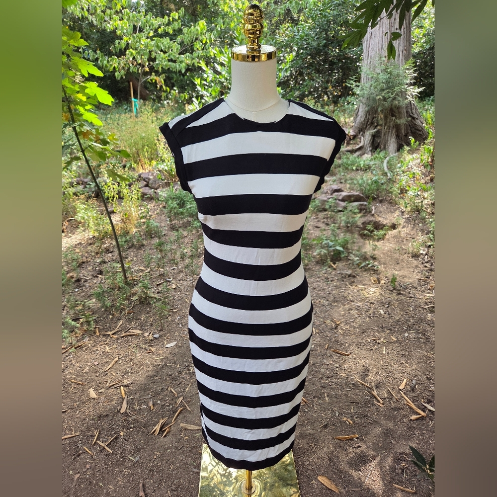Banana Republic Black and‎ White Striped Midi Dress Size 4